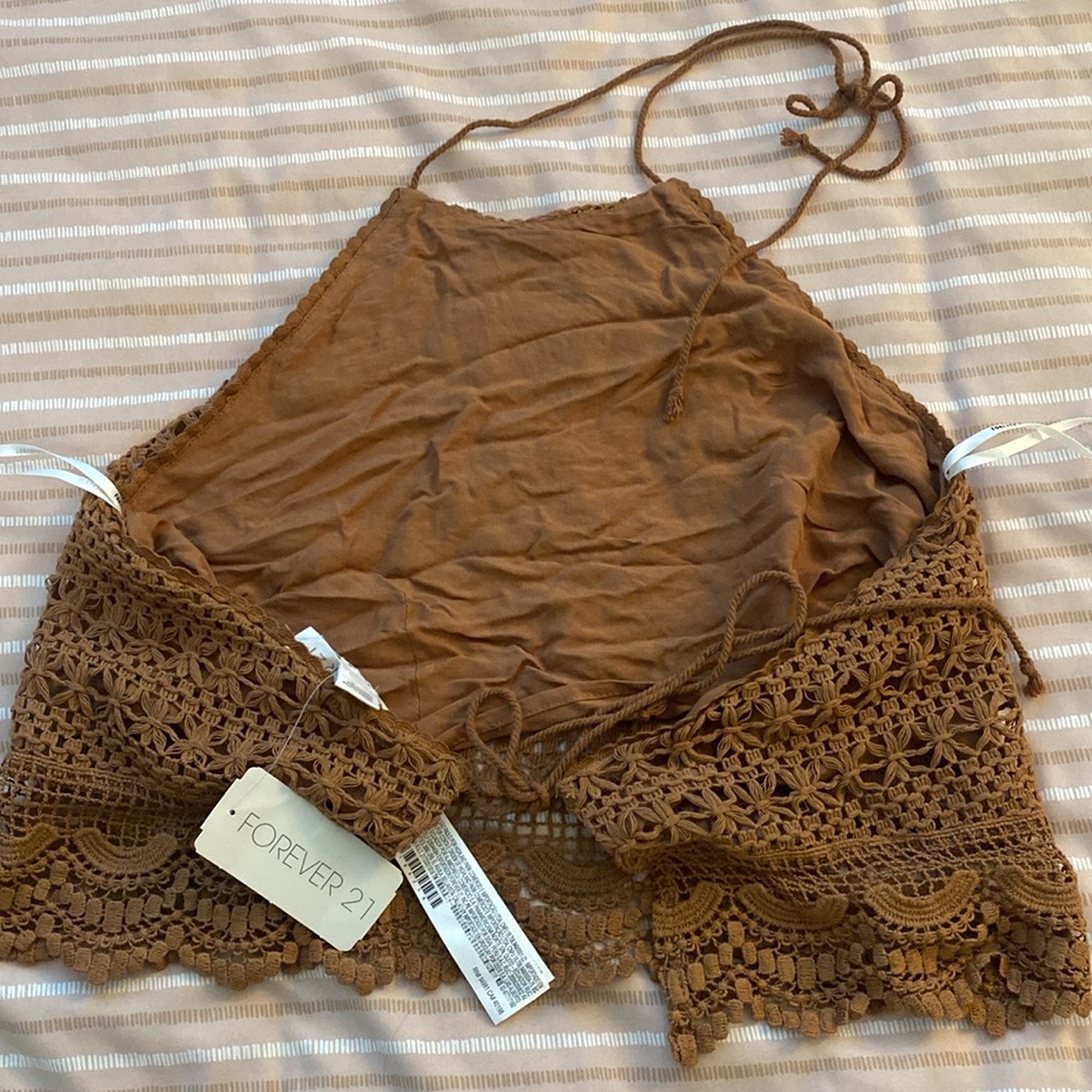 NWT Forever 21 brown crochet halter top - Picture 3 of 3